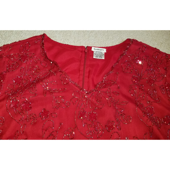 NWT Womens Top-ROAMAN'S-'Ruby' red beaded 100% silk holiday formal party-26W - Picture 3 of 6
